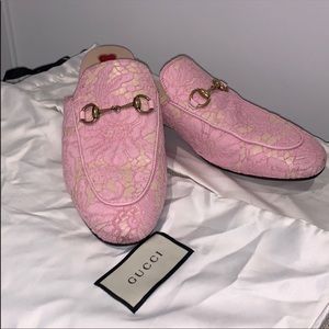 Pink Lace Gucci Mules